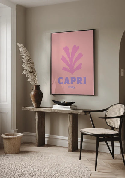 Capri Italien Retro Poster Rosa Blatt Minimalistisches Reiseplakat Gemälde