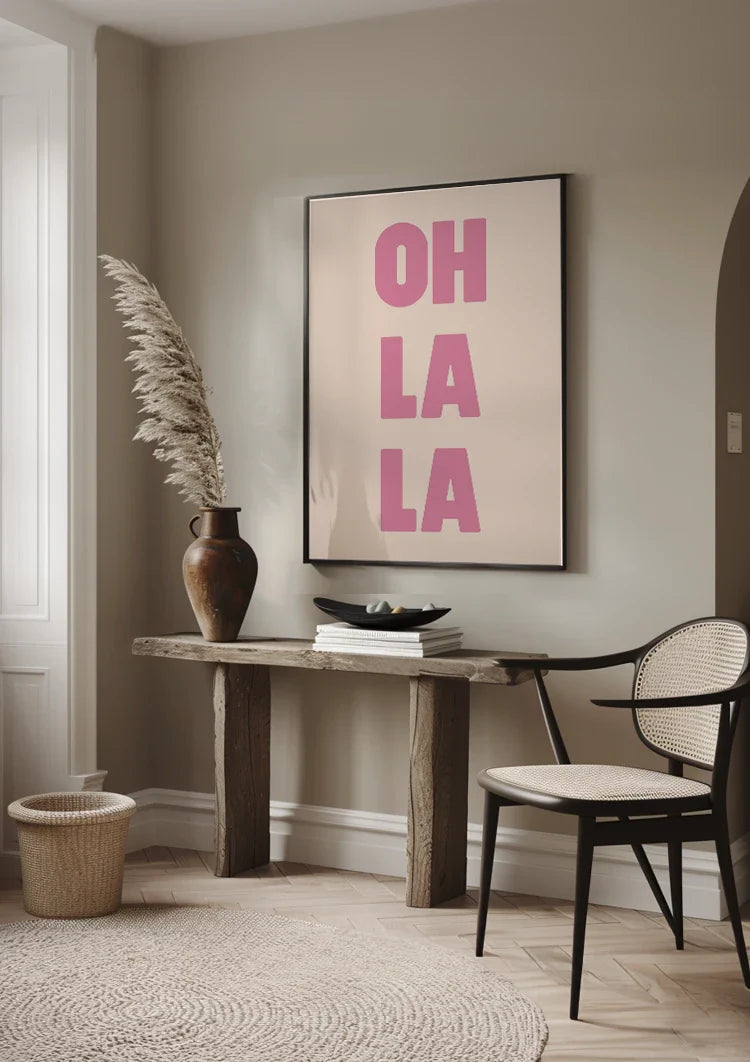 Oh La La Pink Typography Beige Background Playful Pop Art Painting