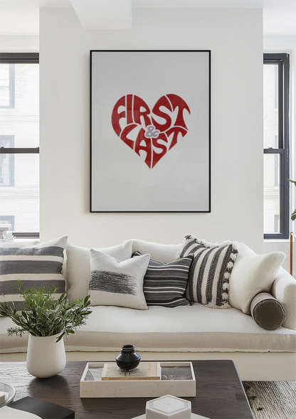 First and Last Rood Hart Typografie Romantisch Liefde Schilderij