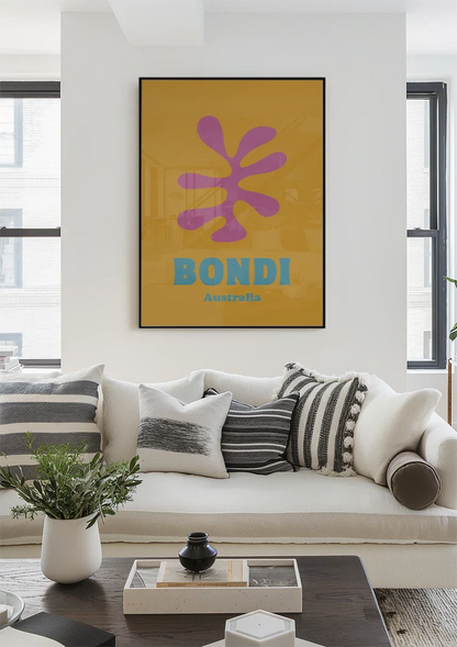 Bondi Australien Retro Poster Rosa Blume Gelb Orange Pop Art Malerei