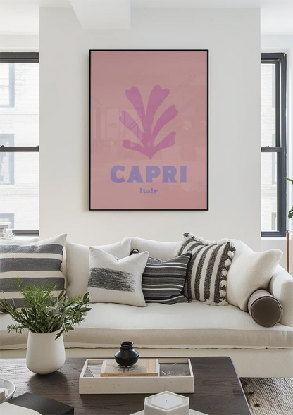 Capri Italien Retro Poster Rosa Blatt Minimalistisches Reiseplakat Gemälde