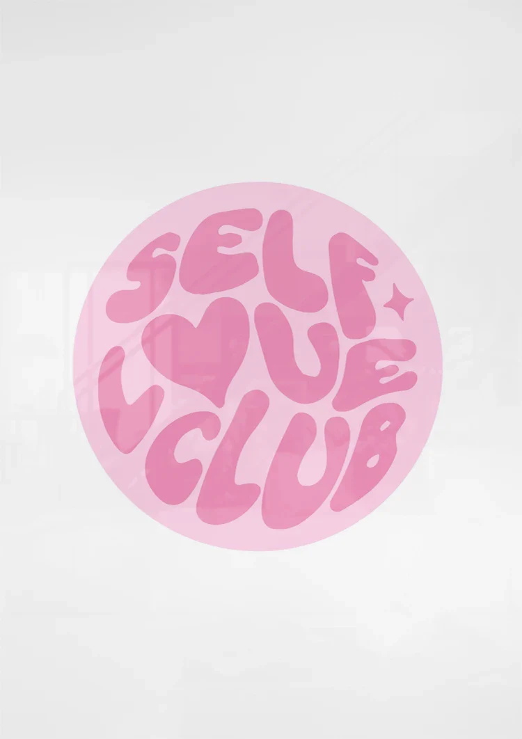 Self Love Club Roze Cirkel Typografie Zelfliefde Vrouwelijk Schilderij