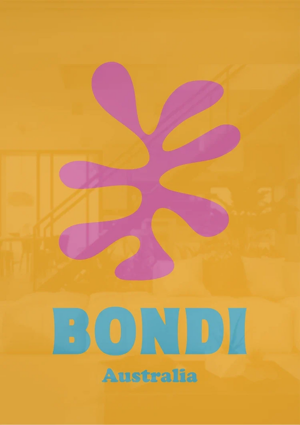 Bondi Australien Retro Poster Rosa Blume Gelb Orange Pop Art Malerei