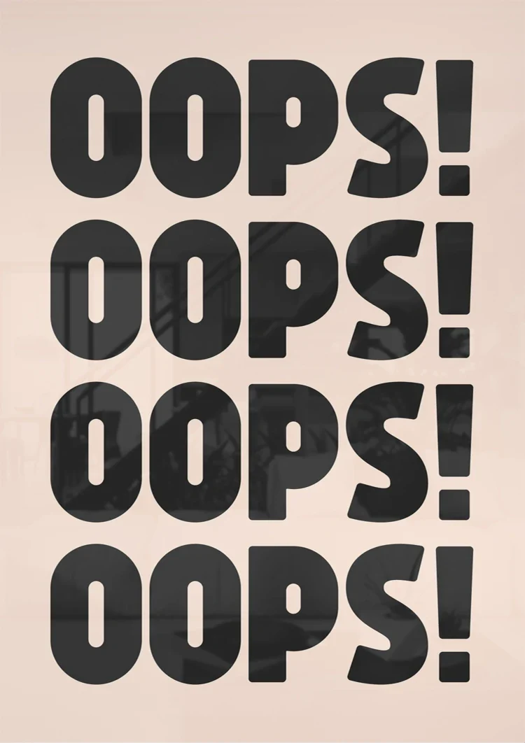 Hoppla, sich wiederholender schwarzer Text, rosa Hintergrund, spielerische Typografie, Pop-Art-Gemälde