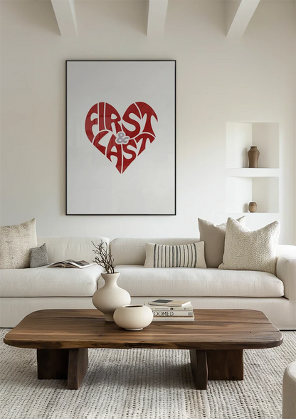 First and Last Rood Hart Typografie Romantisch Liefde Schilderij