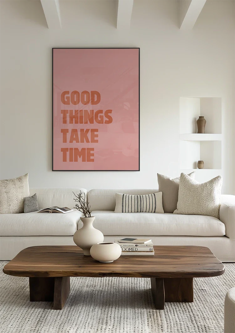 Good Things Take Time Rosa Motivations-Typografie Inspirierendes Gemälde