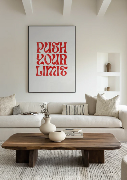 "Push Your Limit" Rot Verformte Typografie Motivation Weißer Hintergrund Gemälde