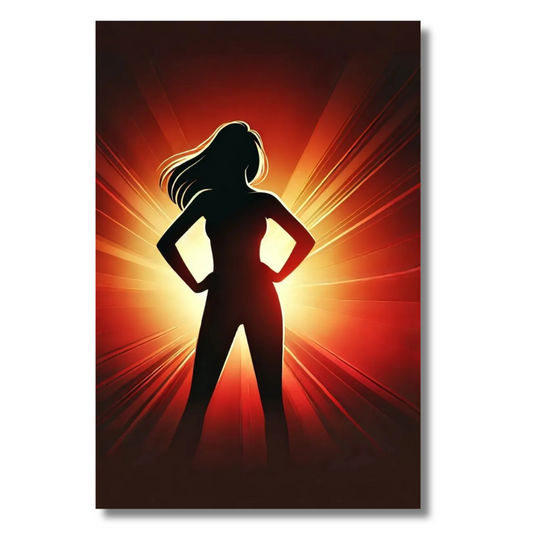 Silhouet van een vrouw in stralend rood licht - Canvas wandkunst