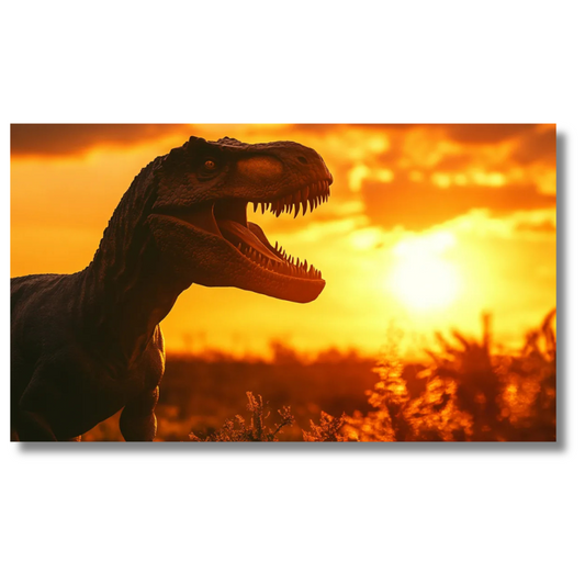 T-Rex-silhouet in zonsonderganglandschap - Canvas wandkunst