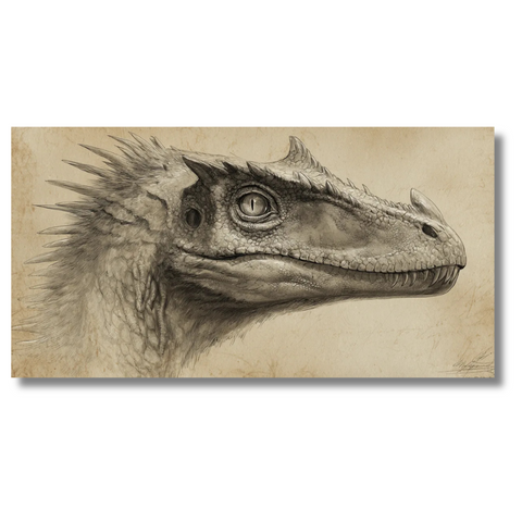 Dinosaurus Potloodtekening Canvas – Vintage Schets op Oud Papier