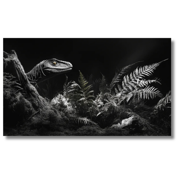 Velociraptor in Jungle Canvas – Atmospheric Dinosaur Wall Decoration