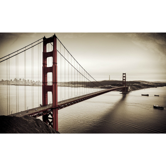 Uitzicht op de Golden Gate Bridge in sepiatint – Canvas wandkunst