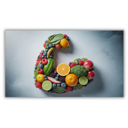 Gezonde voeding: spiervorm met fruit en groenten – Canvas wanddecoratie