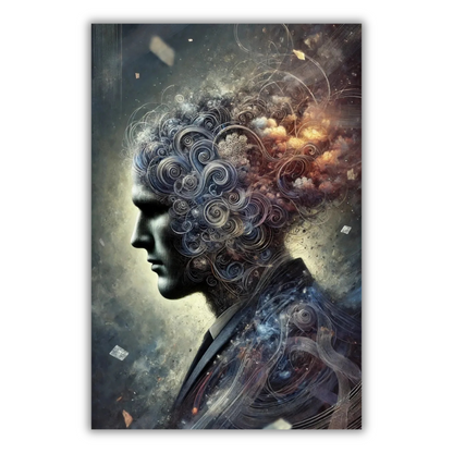 Abstracte surrealistische man met kosmische elementen - Canvas wandkunst