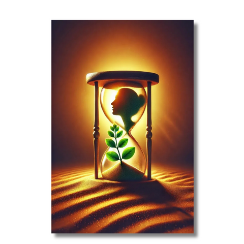 Hourglass Silhouette with Green Leaf and Sand Light