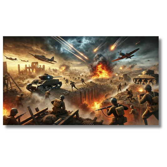 Historisch slagveld met soldaten en explosies - Canvas wandkunst