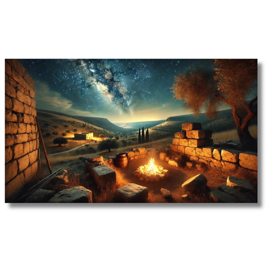 Oud plattelandskampvuur onder de sterrenhemel - Canvas wandkunst