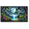 Tropical Beach at Night with Moonlit Ocean and Palm Trees