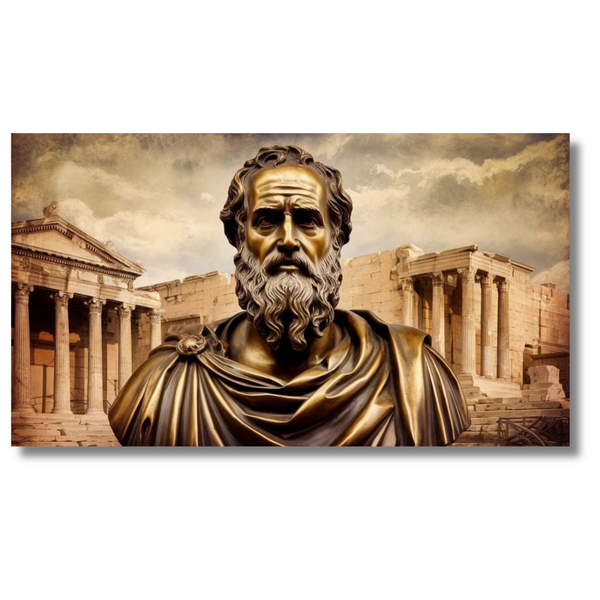 Greek Philosopher Statue with Ancient Architecture
