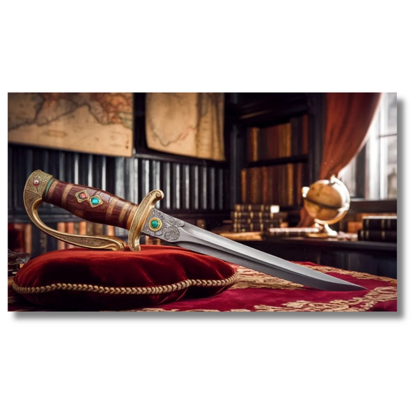 Decorative Dagger on Velvet Cushion in Antique Study