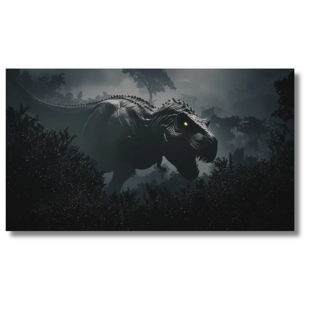 Donkere jungle T-Rex scène – Dinosaurus canvas wanddecoratie