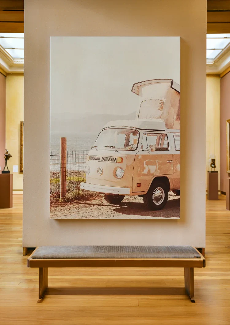 Vintage Volkswagen Camper Bus on the Beach Retro Painting