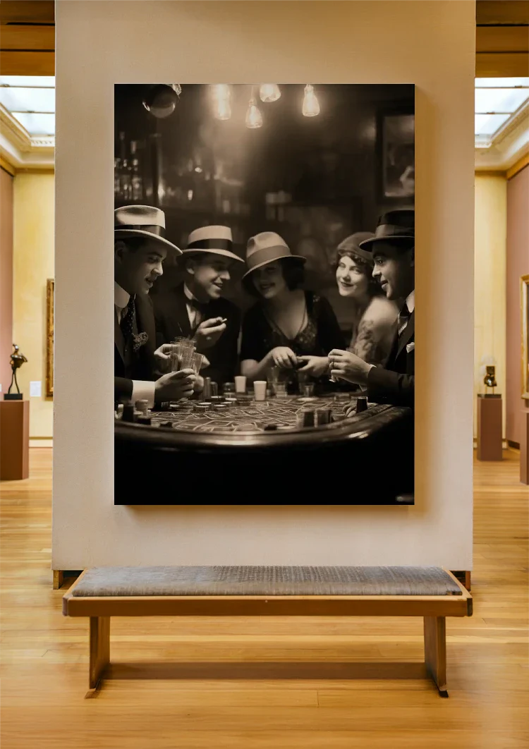 Gesellschaft am Spieltisch in einer Bar der Zwanziger Jahre Gemälde