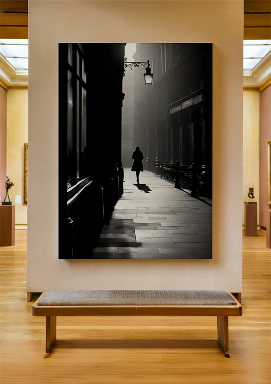 Silhouet in de donkere steeg canvas schilderij aan de muur in de hal