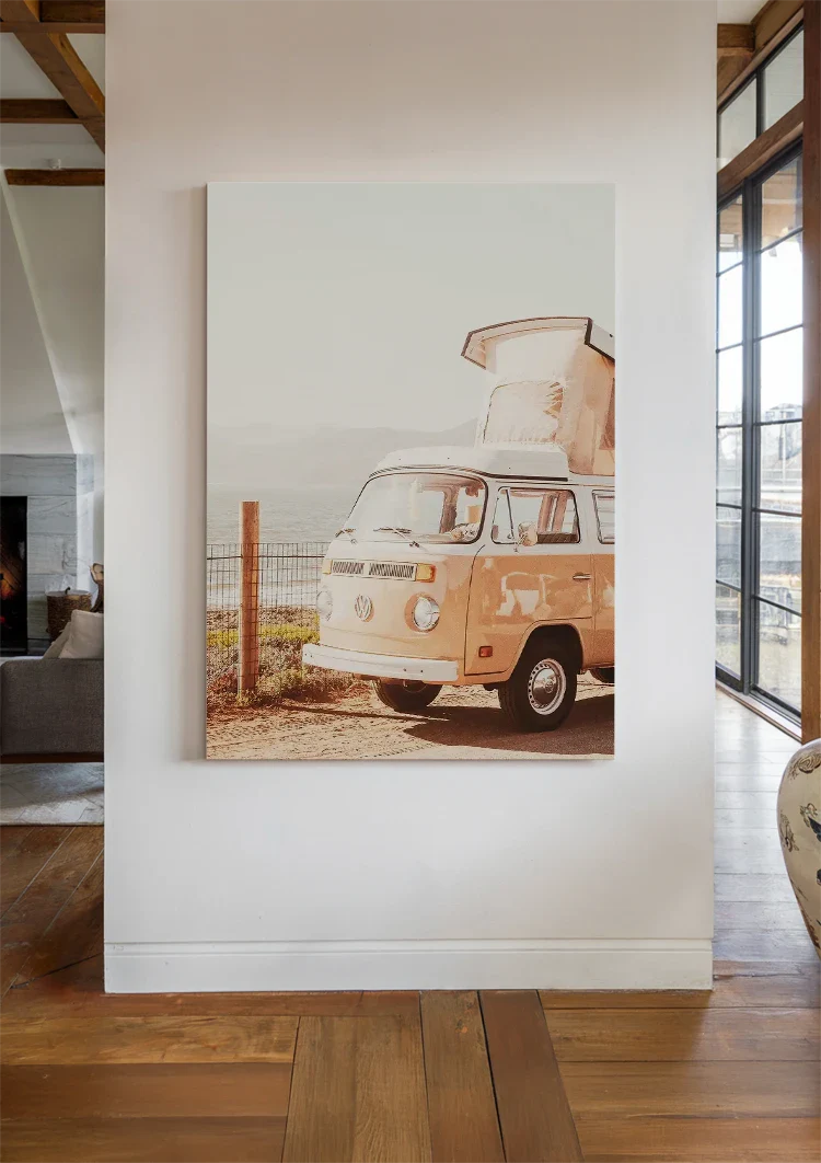 Vintage Volkswagen Camper Bus on the Beach Retro Painting