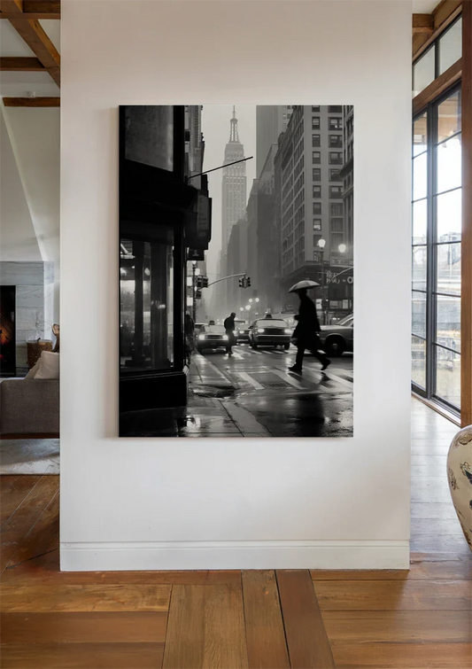 Regenachtige straat in New York canvas schilderij aan de muur in de hal