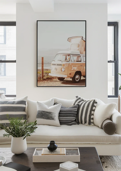 Vintage Volkswagen Camper Bus on the Beach Retro Painting