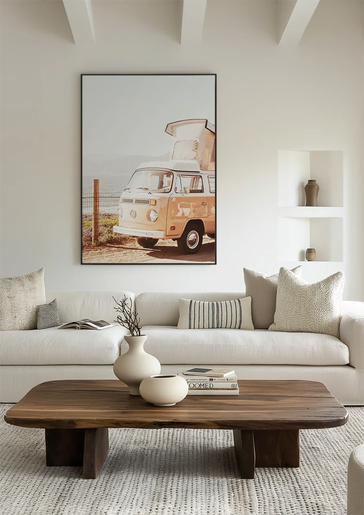 Vintage Volkswagen Camper Bus on the Beach Retro Painting