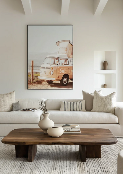 Vintage Volkswagen Camper Bus on the Beach Retro Painting