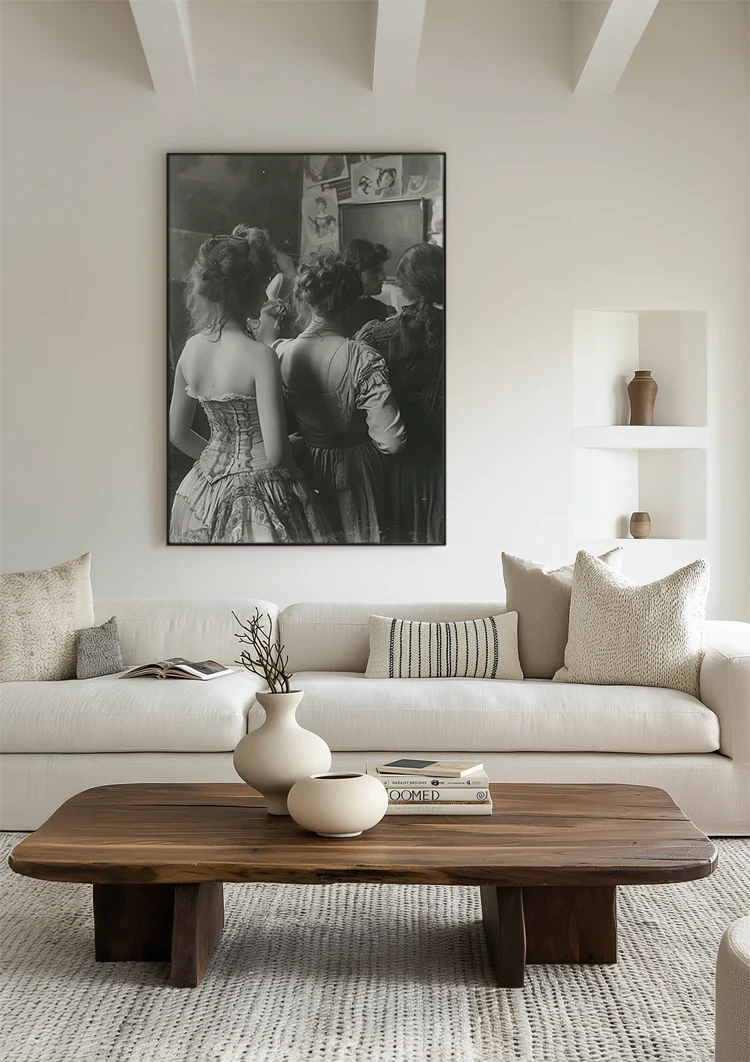 Vintage Ladies in a Row Black and White Elegant Retro Painting