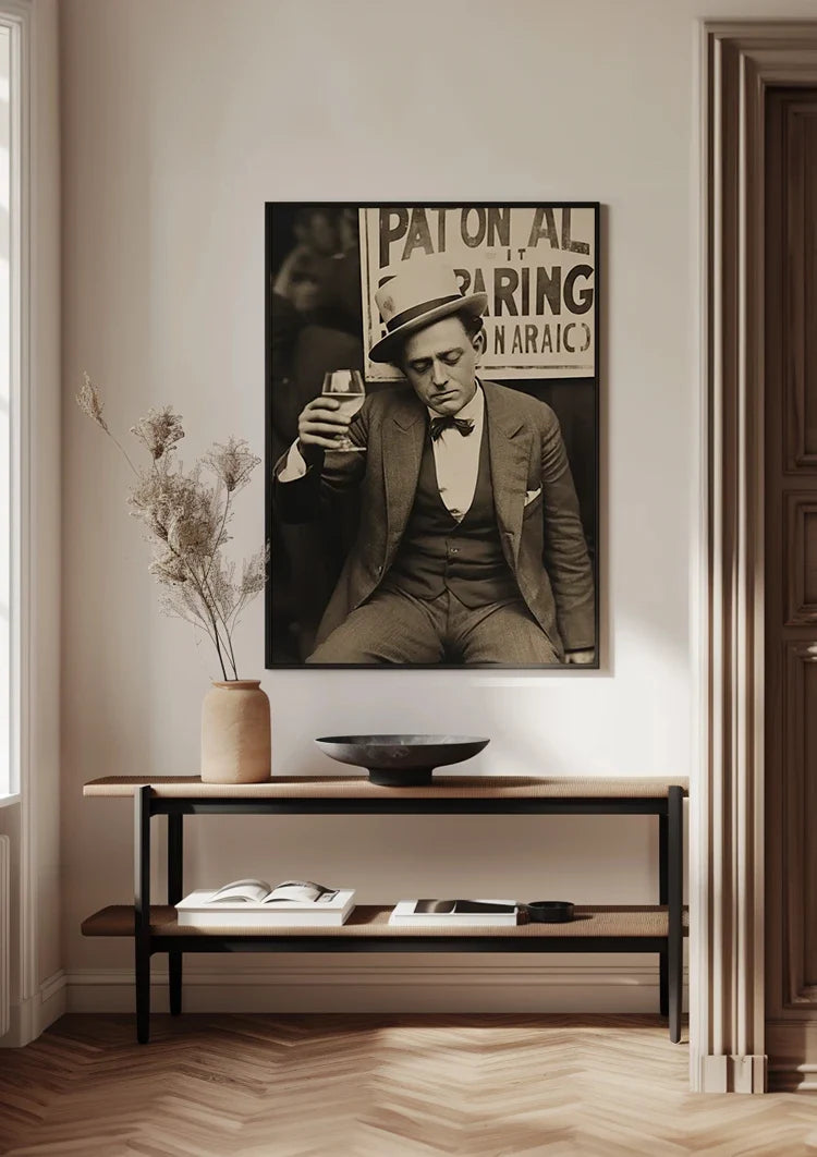 Eleganter Mann mit Cocktail Vintage Sepia Porträt Gemälde