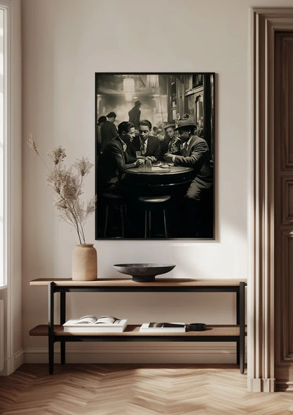 Men at Bar Table in Vintage Pub Black and White Painting