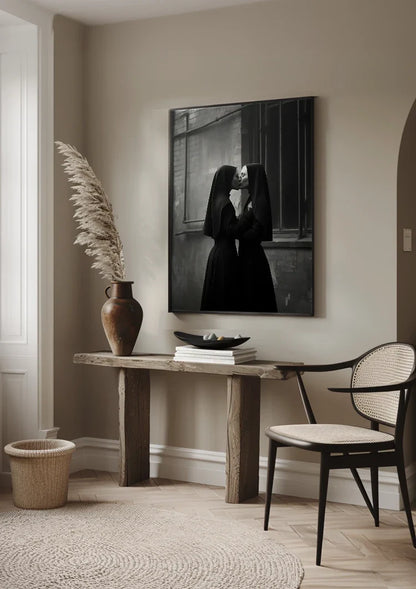 Zwei Nonnen küssend Schwarz-Weiß-Kunstfotografie Gemälde