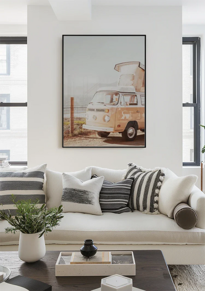 Vintage Volkswagen Camper Bus on the Beach Retro Painting