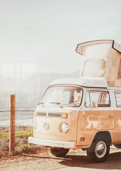 Vintage Volkswagen Camper Bus on the Beach Retro Painting