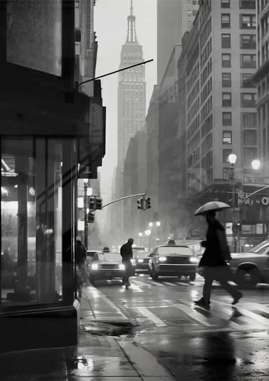 Regenachtige straat in New York canvas schilderij boven het bed in de slaapkamer