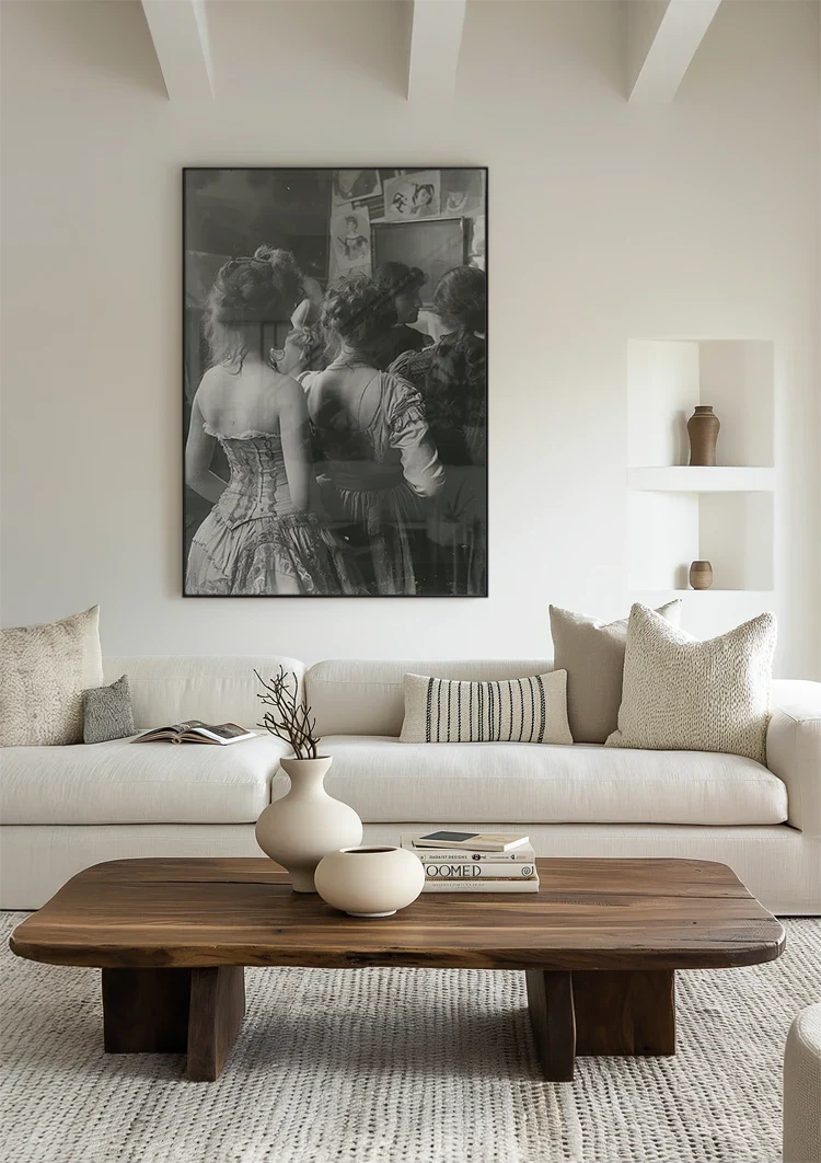 Vintage Ladies in a Row Black and White Elegant Retro Painting