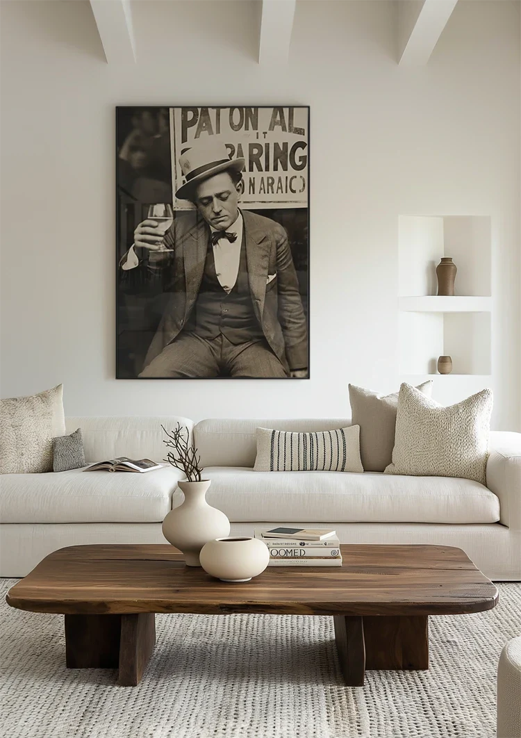 Eleganter Mann mit Cocktail Vintage Sepia Porträt Gemälde