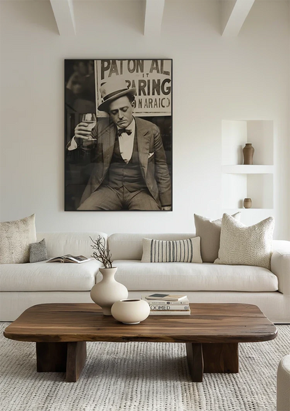Eleganter Mann mit Cocktail Vintage Sepia Porträt Gemälde