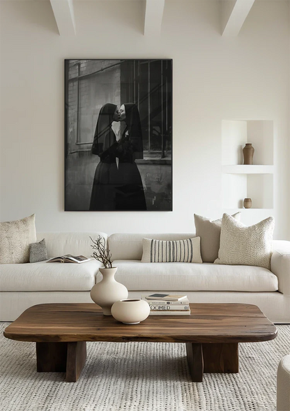 Zwei Nonnen küssend Schwarz-Weiß-Kunstfotografie Gemälde