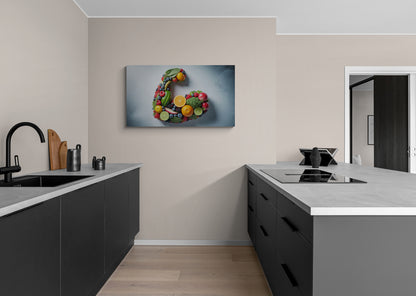 Gezonde voeding: spiervorm met fruit en groenten – Canvas wanddecoratie