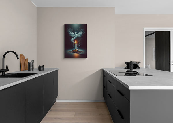 Symbolisch Kaarsvlam met Rookvogel en Kogel Schilderij