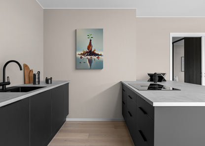 Gebroken glazen fles met groeiende plant in minimalistische stijl - Canvas wandkunst