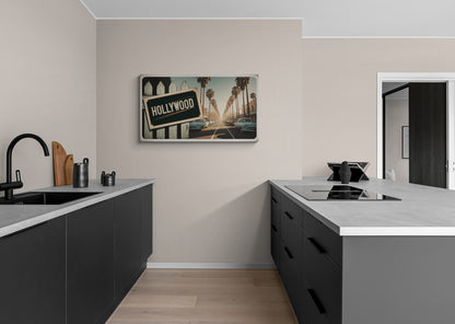 Vintage Hollywood Street View met palmbomen - Canvas wandkunst