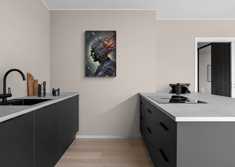 Abstracte surrealistische man met kosmische elementen - Canvas wandkunst