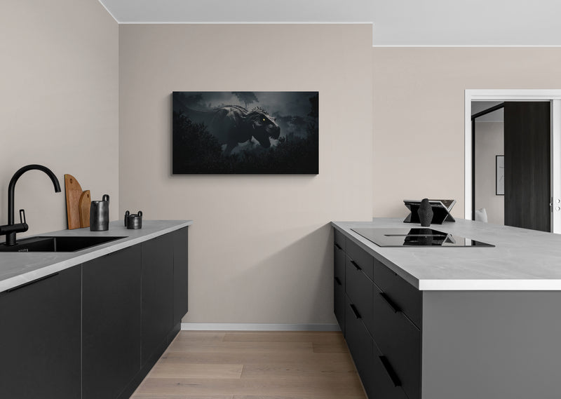 Donkere jungle T-Rex scène – Dinosaurus canvas wanddecoratie